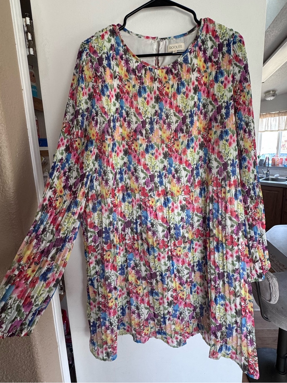 Roolee Multicolor Floral Pleated Long Sleeve Top - Pink Blue Yellow Green Purple
